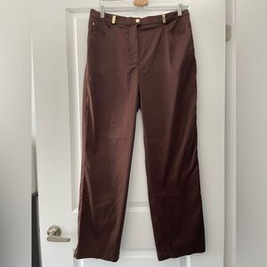 St. John Sport Size 14 Chocolate Brown Dress Pants With Gold Hardware